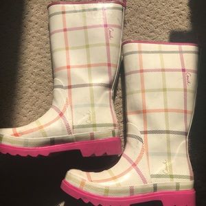 COACH CREAM AND PINK MULTICOLOR RAINBOOTS WOMENS 8